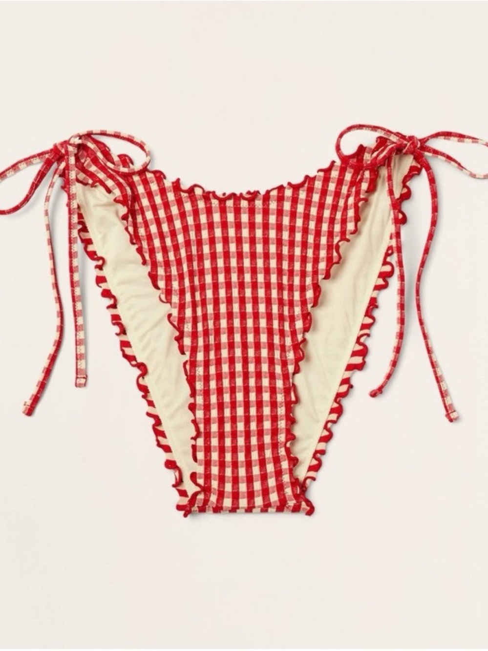 Women's Lettuce Edge String Bikini Bottom - Parke x Target Red Gingham Check.